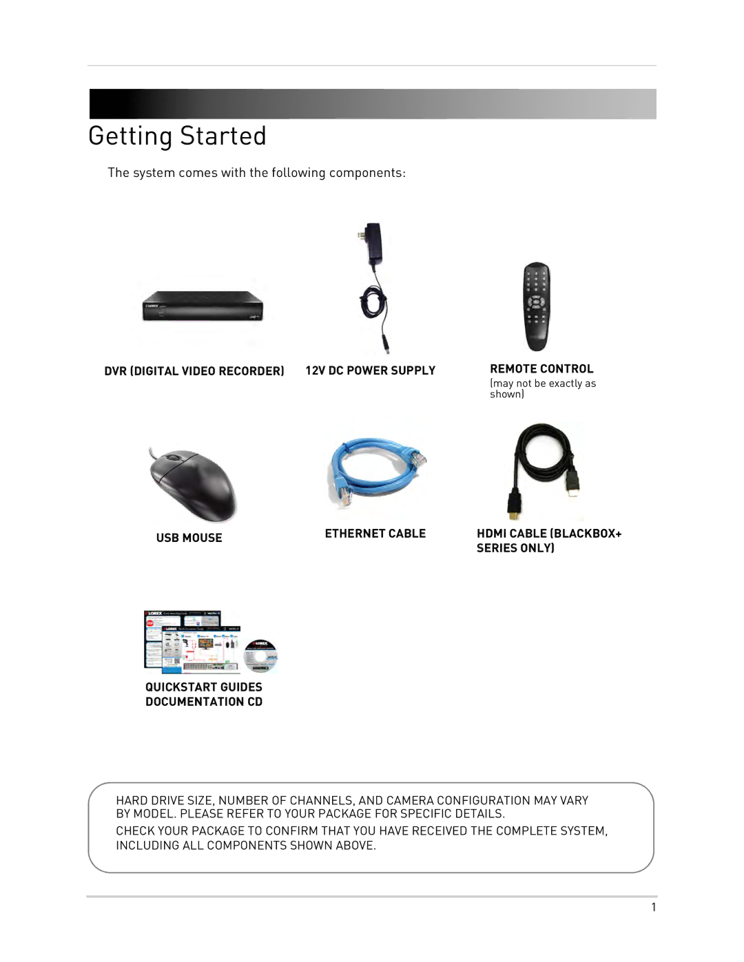 LOREX Technology LH0181011C8F instruction manual Getting Started, System comes with the following components 