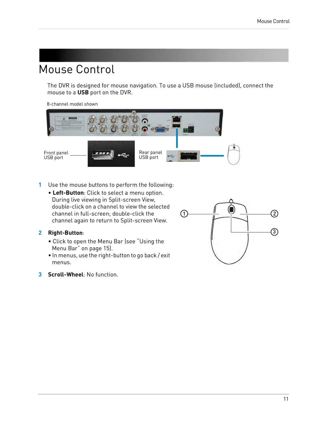 LOREX Technology LH0181011C8F instruction manual Mouse Control, Right-Button 