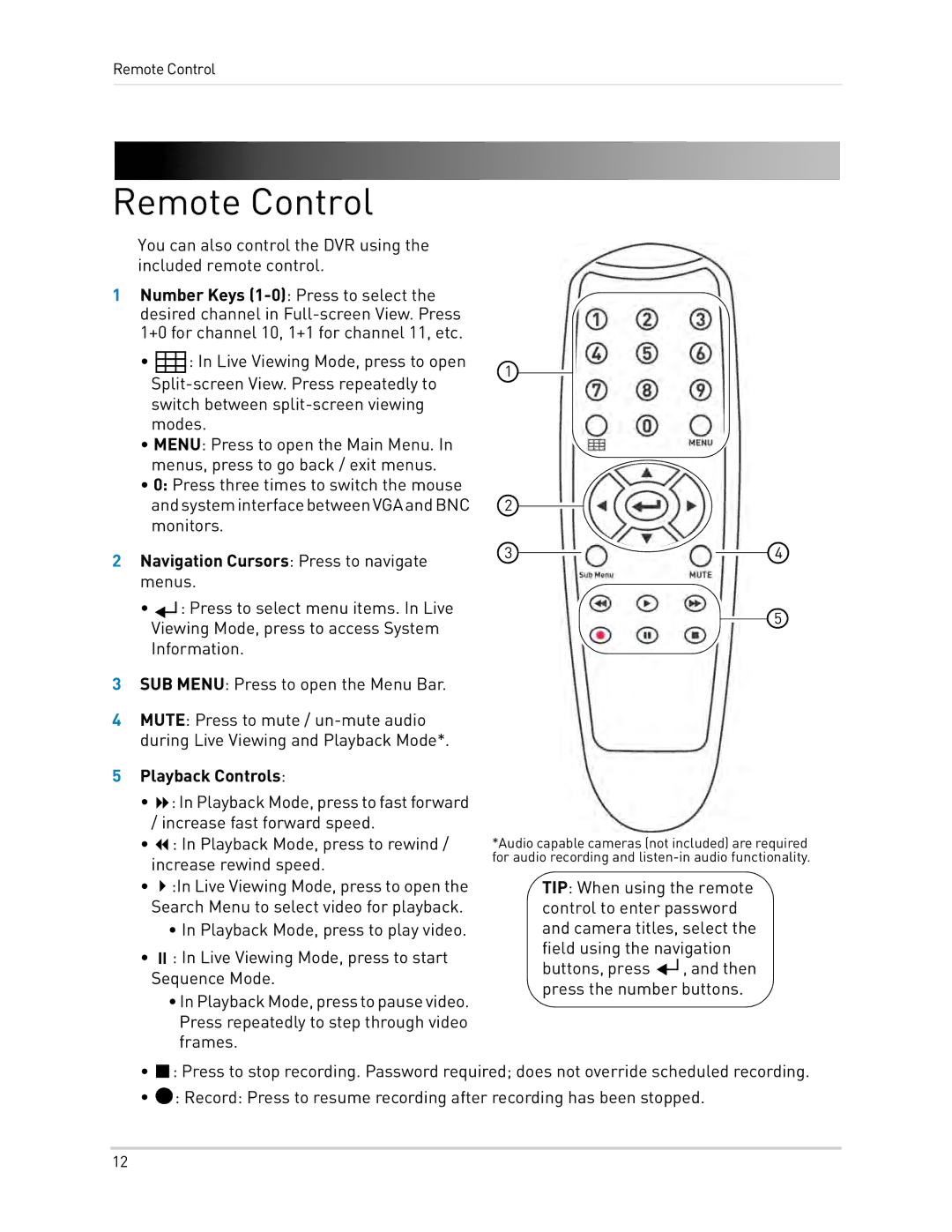 LOREX Technology LH0181011C8F instruction manual Remote Control, Playback Controls 