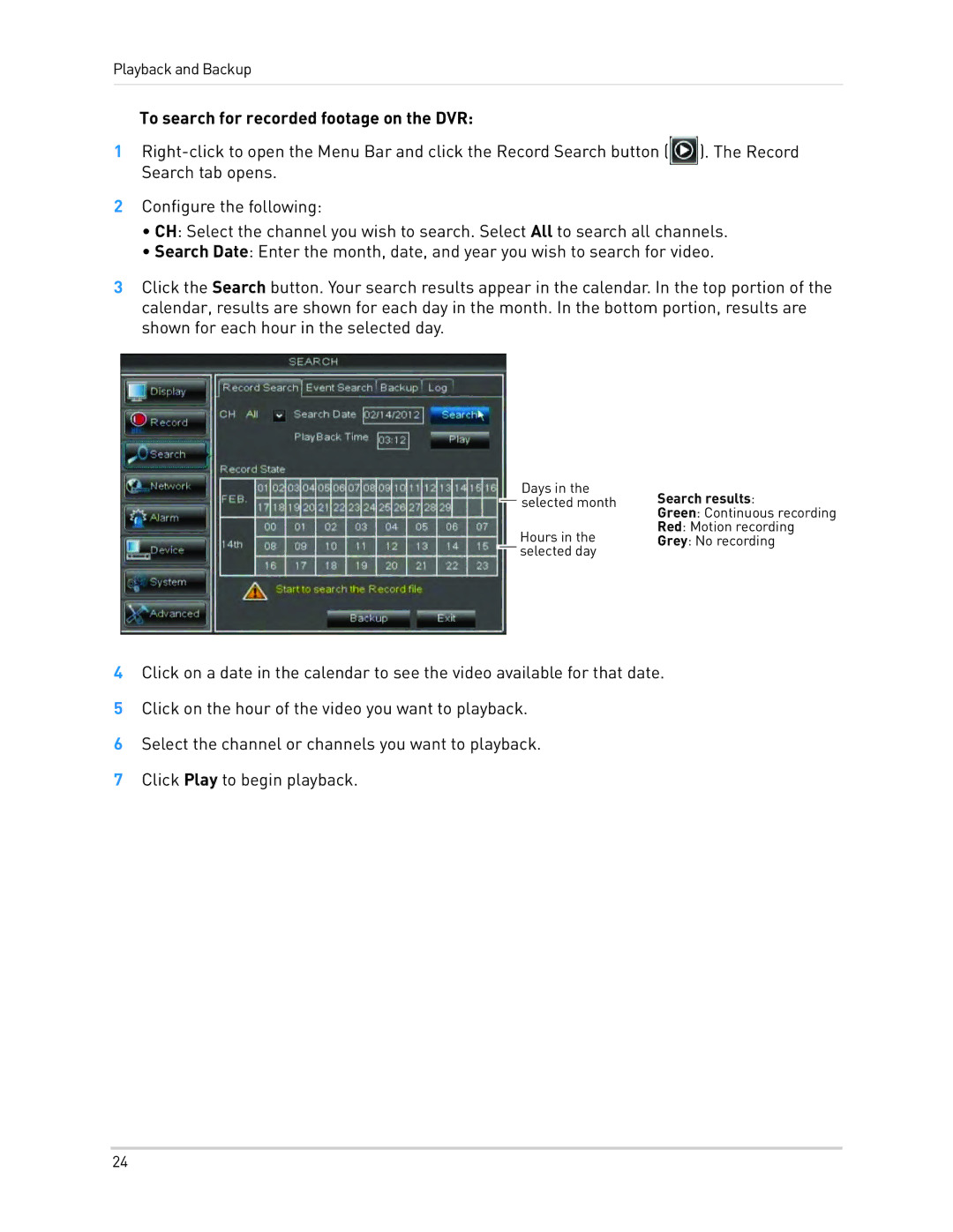 LOREX Technology LH0181011C8F instruction manual To search for recorded footage on the DVR, Search results 