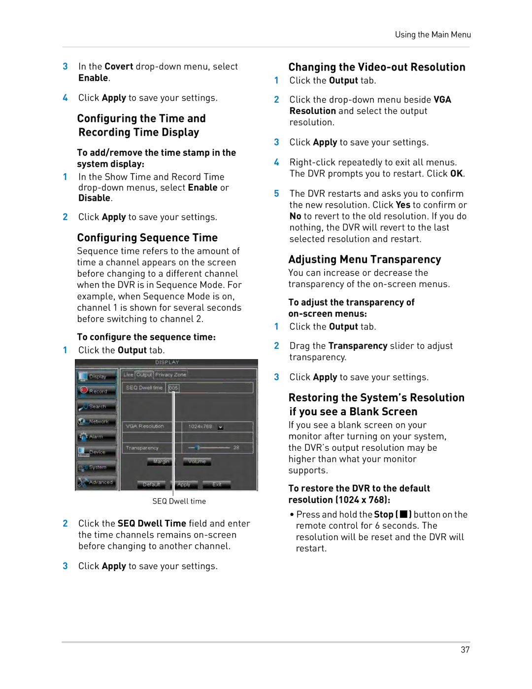 LOREX Technology LH0181011C8F instruction manual Configuring the Time Recording Time Display, Configuring Sequence Time 