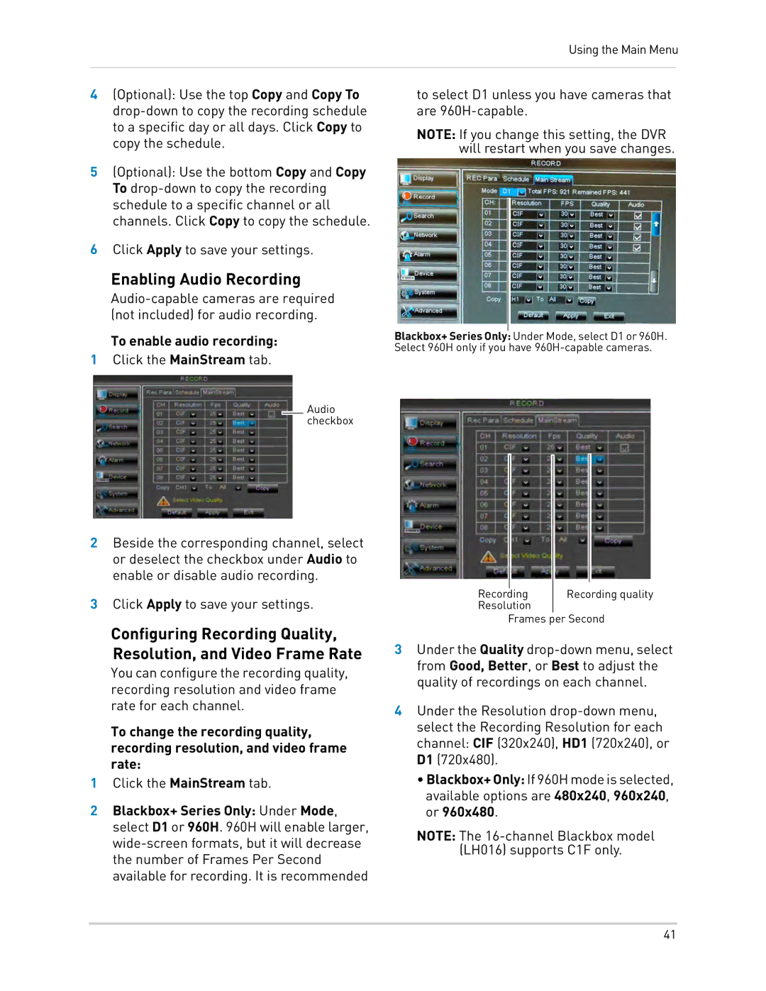 LOREX Technology LH0181011C8F instruction manual Enabling Audio Recording, To enable audio recording 