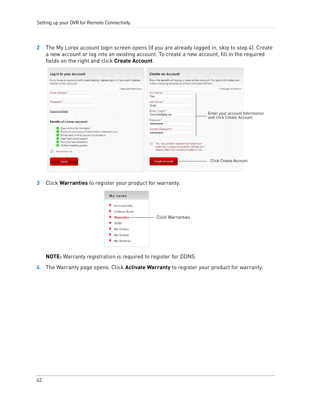 LOREX Technology LH0181011C8F instruction manual Click Warranties to register your product for warranty 