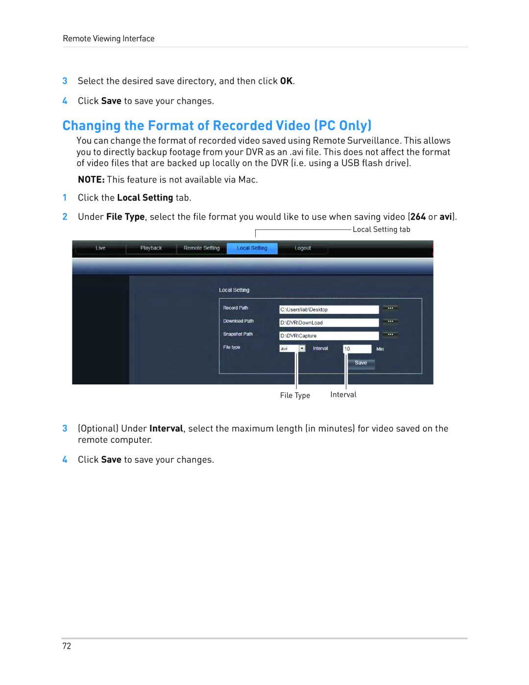 LOREX Technology LH0181011C8F instruction manual Changing the Format of Recorded Video PC Only 