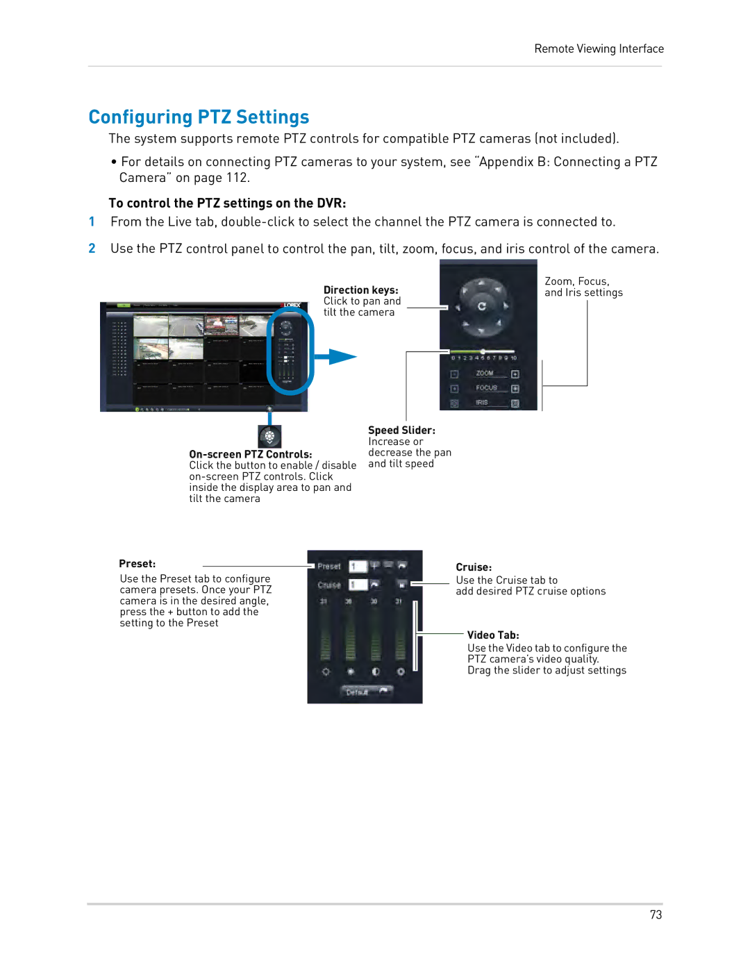 LOREX Technology LH0181011C8F instruction manual Configuring PTZ Settings, To control the PTZ settings on the DVR 