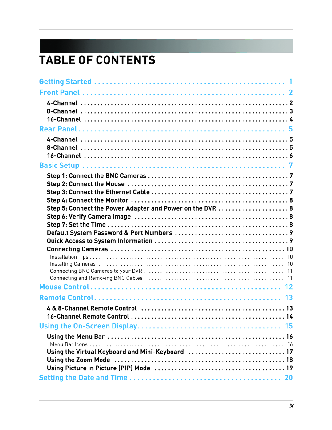 LOREX Technology LH130, LH1361001C8B instruction manual Table of Contents 