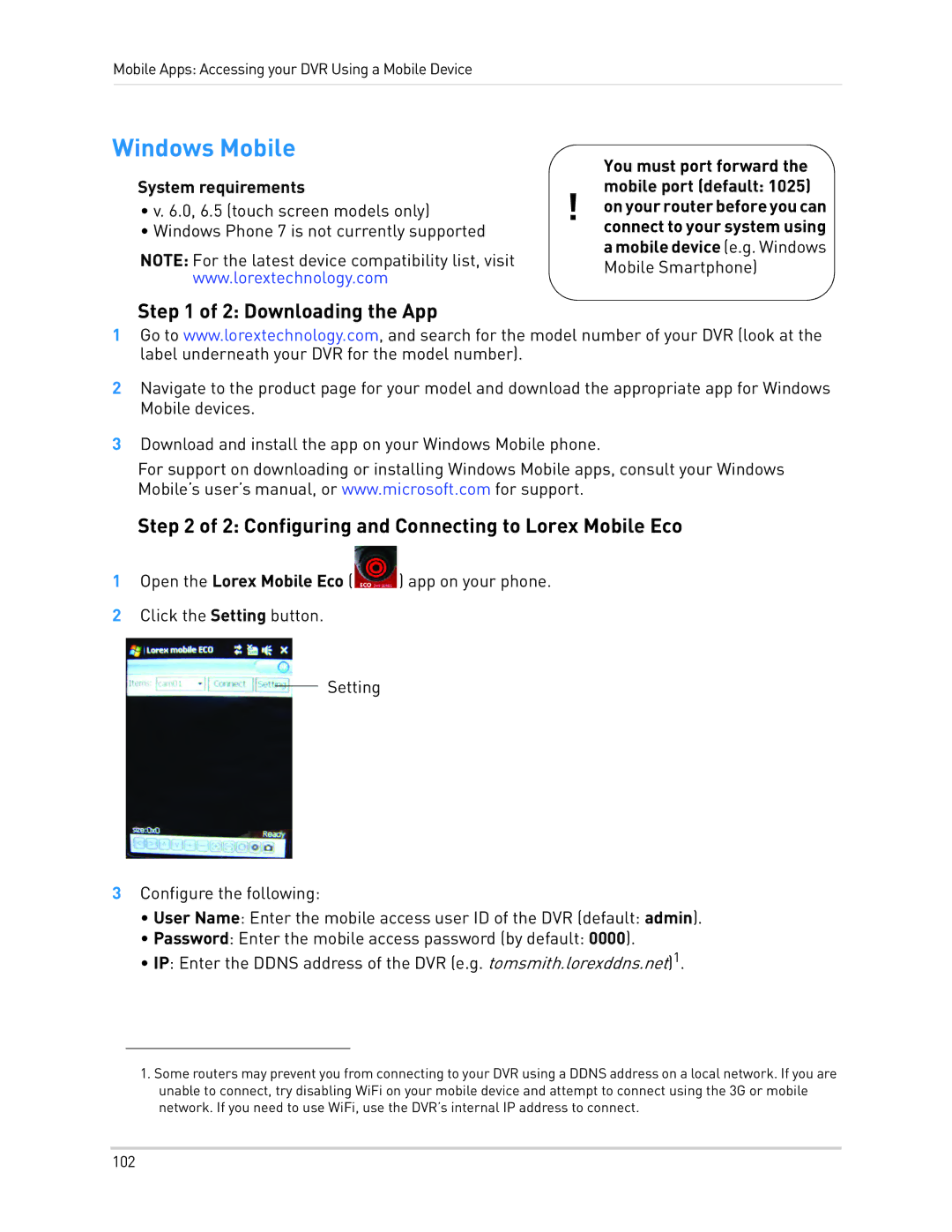 LOREX Technology LH1361001C8B, LH130 instruction manual Windows Mobile, System requirements 