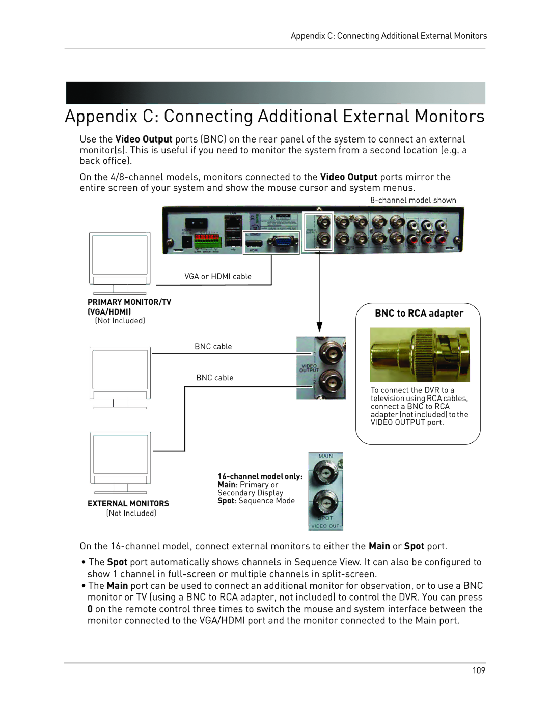 LOREX Technology LH130, LH1361001C8B Appendix C Connecting Additional External Monitors, BNC to RCA adapter 