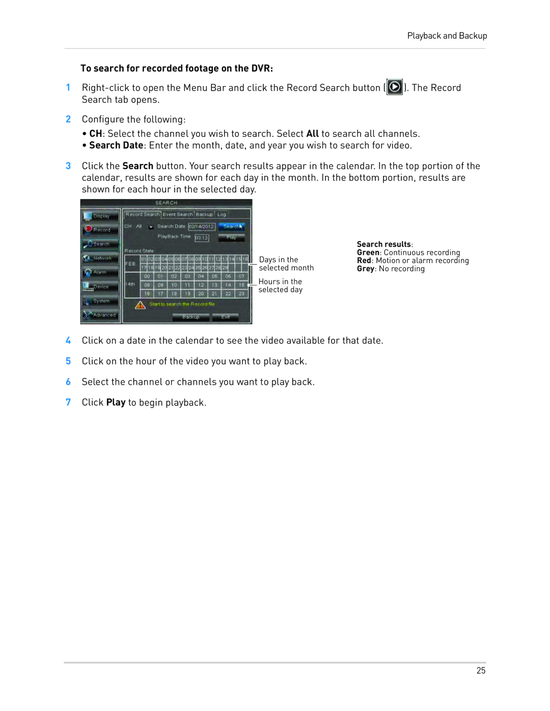 LOREX Technology LH130, LH1361001C8B instruction manual To search for recorded footage on the DVR, Search results 