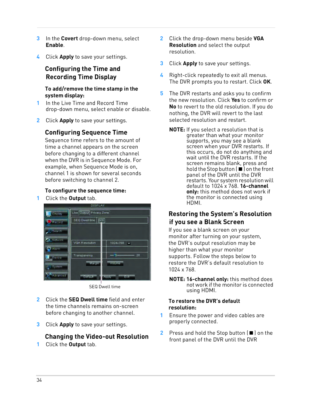 LOREX Technology LH1361001C8B, LH130 Configuring the Time Recording Time Display, Configuring Sequence Time 