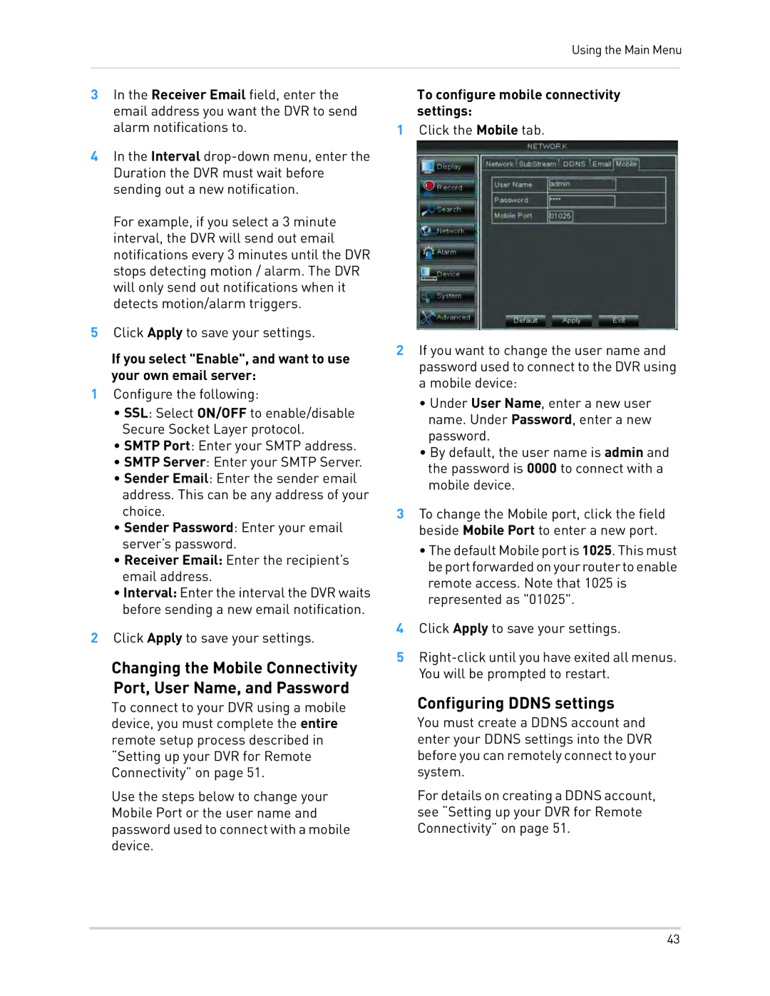 LOREX Technology LH130 Configuring Ddns settings, If you select Enable, and want to use your own email server 