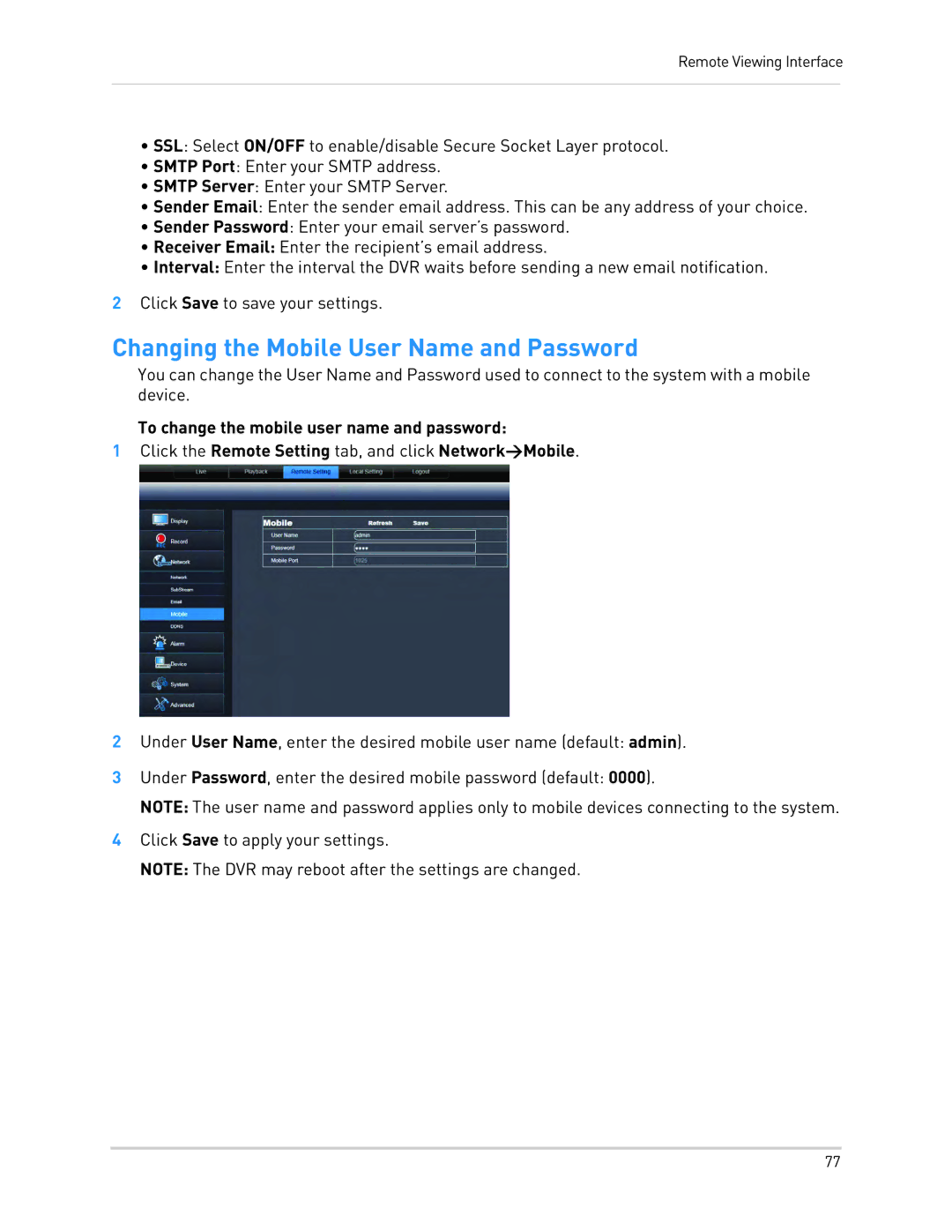 LOREX Technology LH130, LH1361001C8B instruction manual Changing the Mobile User Name and Password 