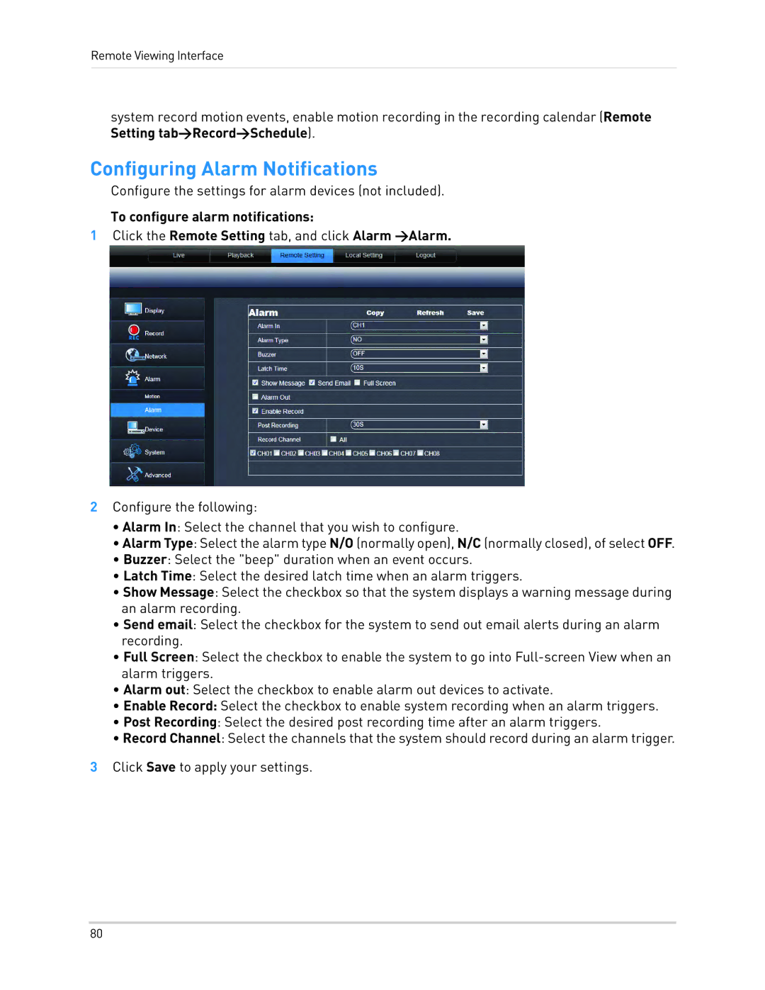 LOREX Technology LH1361001C8B, LH130 instruction manual Configuring Alarm Notifications 