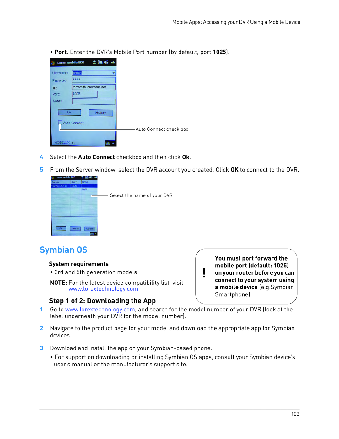 LOREX Technology LH130, LH1361001C8B instruction manual Symbian OS, of 2: Downloading the App, System requirements 