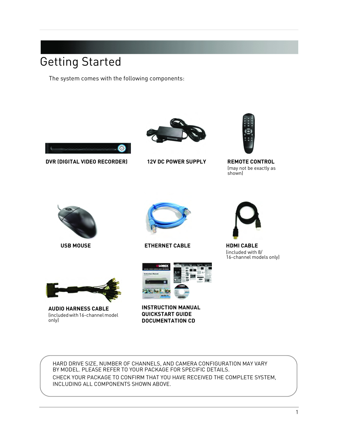 LOREX Technology LH130, LH1361001C8B instruction manual Getting Started, The system comes with the following components 