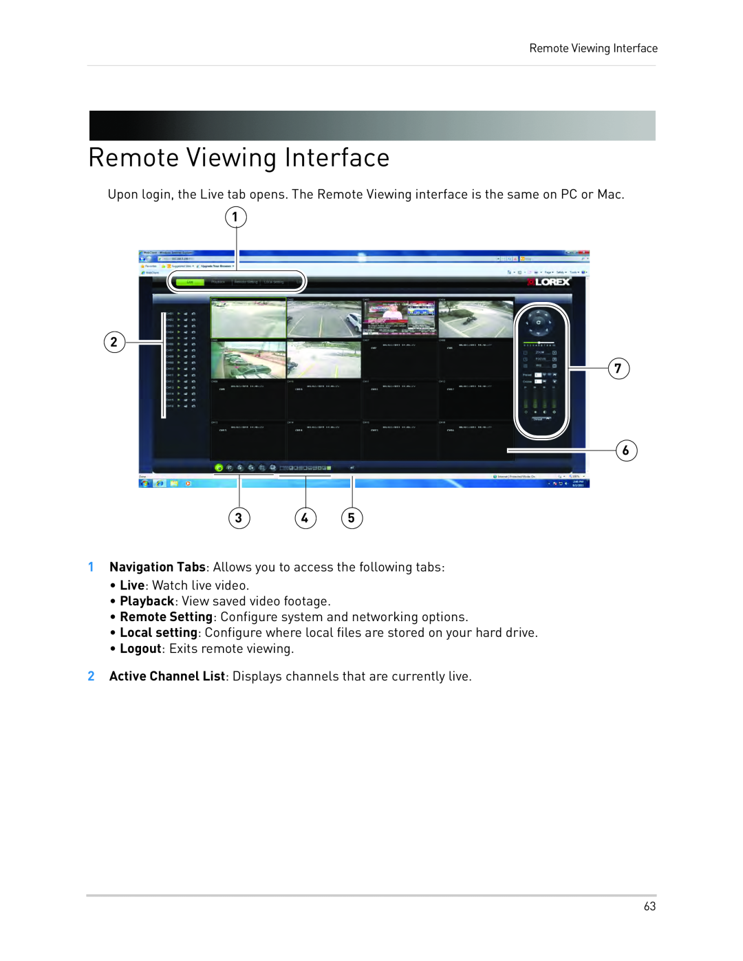 LOREX Technology LH130, LH1361001C8B instruction manual Remote Viewing Interface, 1 2 7 6 