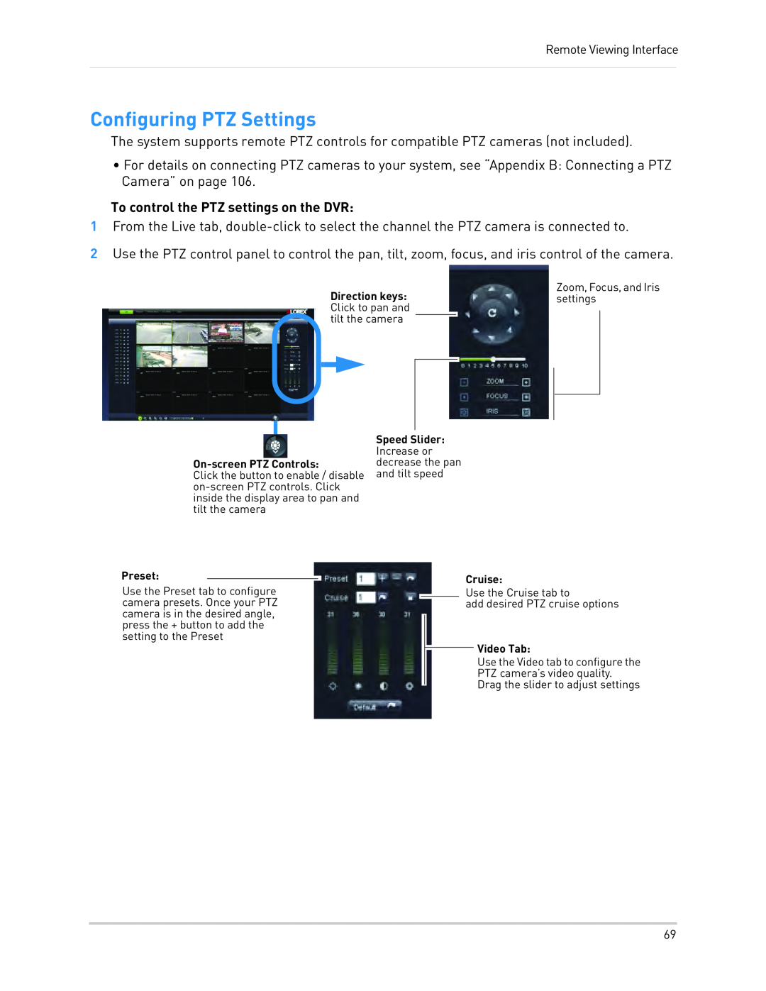 LOREX Technology LH130, LH1361001C8B instruction manual Configuring PTZ Settings, To control the PTZ settings on the DVR 