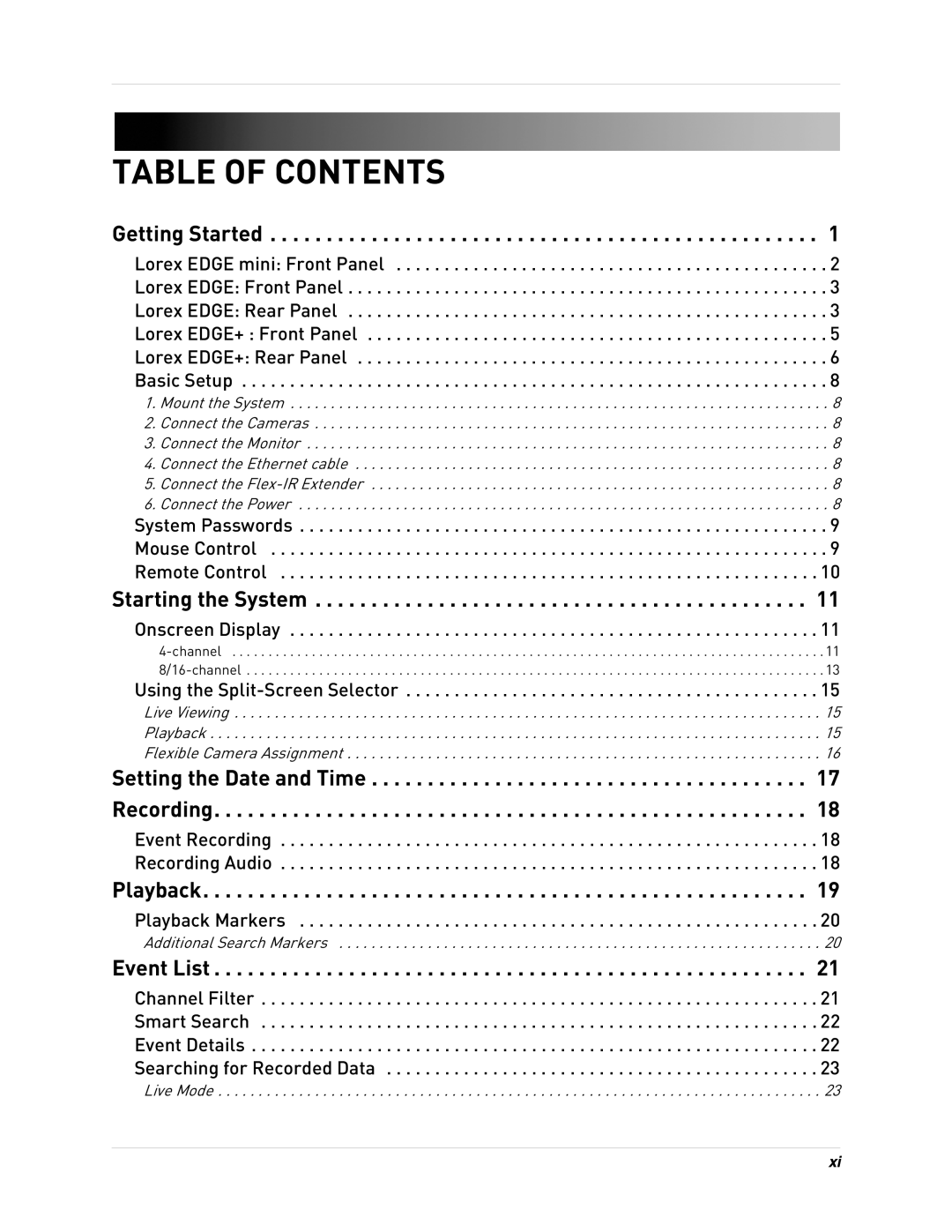 LOREX Technology LH300 Series instruction manual Table of Contents 