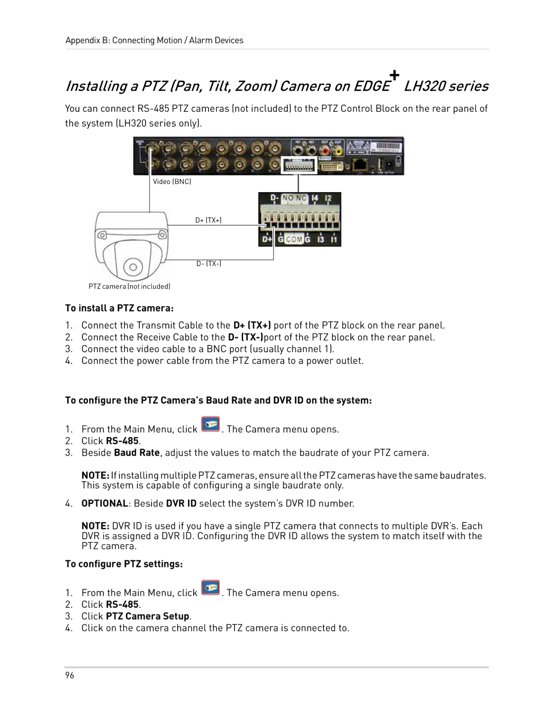 LOREX Technology LH300 Series instruction manual To install a PTZ camera, To configure PTZ settings, Click PTZ Camera Setup 