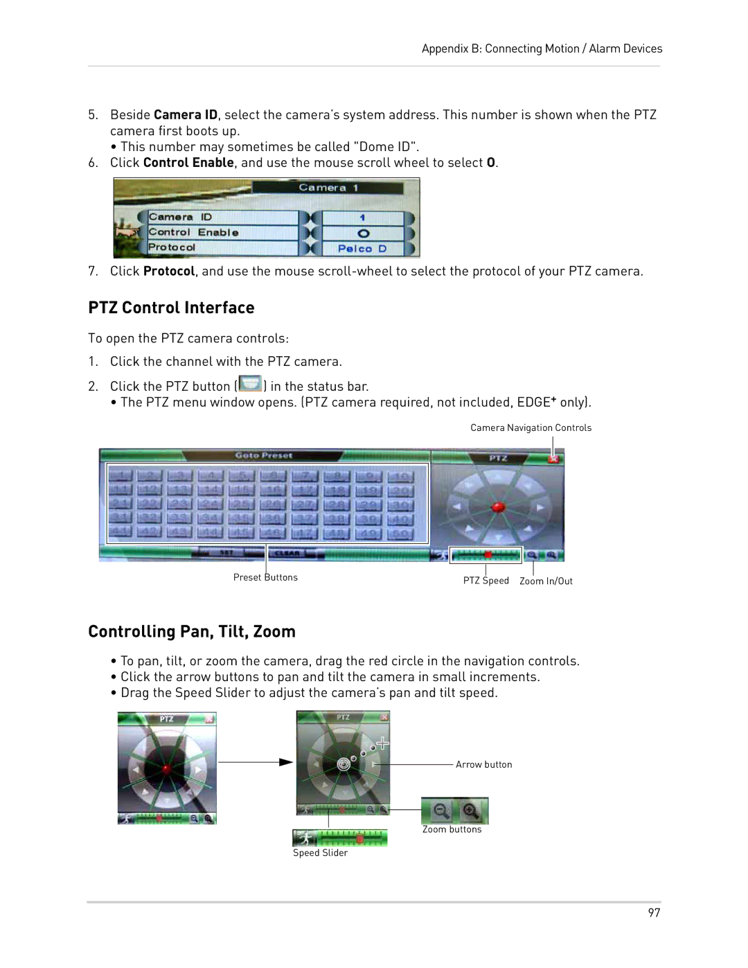 LOREX Technology LH300 Series instruction manual PTZ Control Interface, Controlling Pan, Tilt, Zoom 