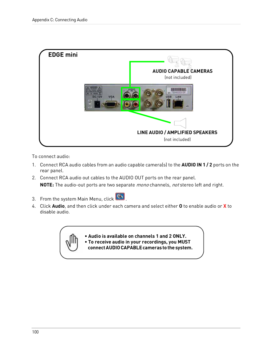 LOREX Technology LH300 Series instruction manual Edge mini, Audio is available on channels 1 and 2 only 