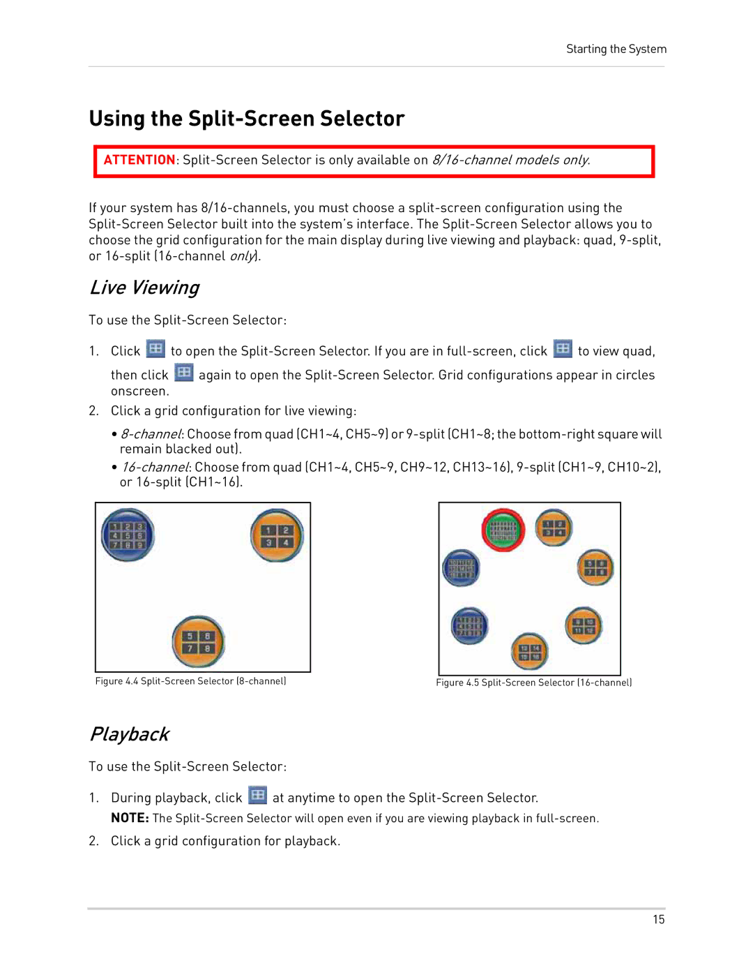 LOREX Technology LH300 Series instruction manual Using the Split-Screen Selector, Live Viewing, Playback 