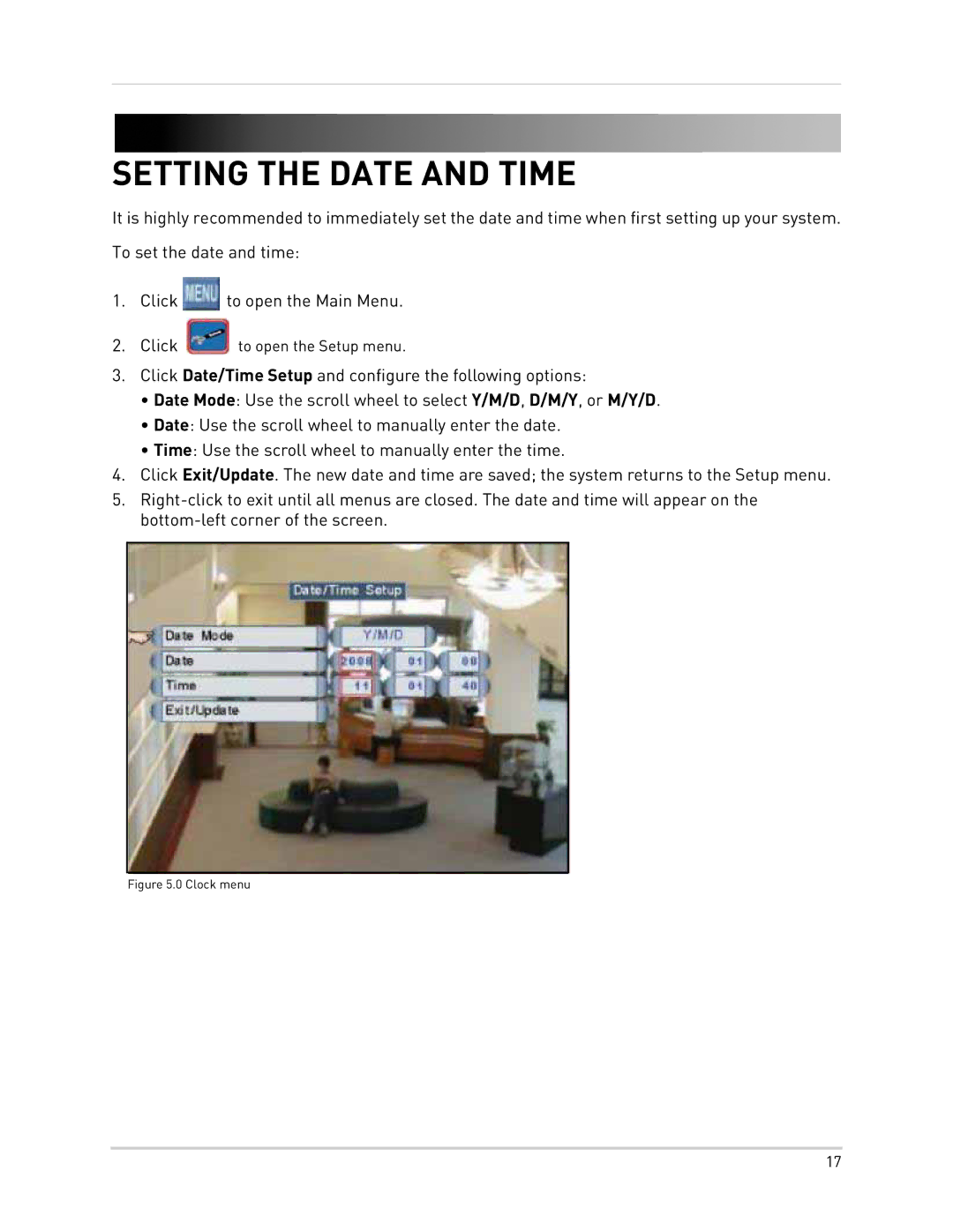 LOREX Technology LH300 Series instruction manual Setting the Date and Time, Clock menu 