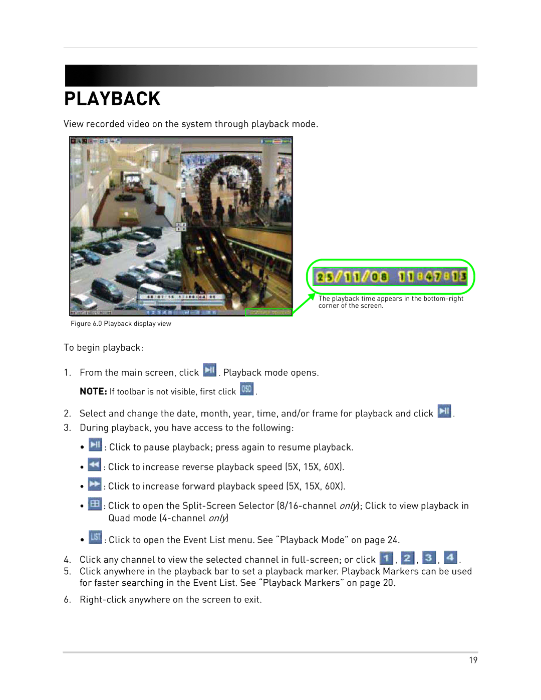 LOREX Technology LH300 Series instruction manual Playback display view 