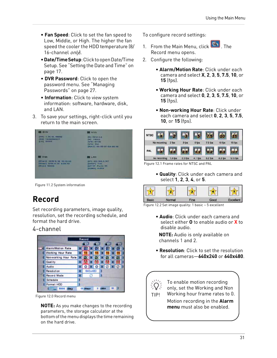 LOREX Technology LH300 Series instruction manual Record, System information 