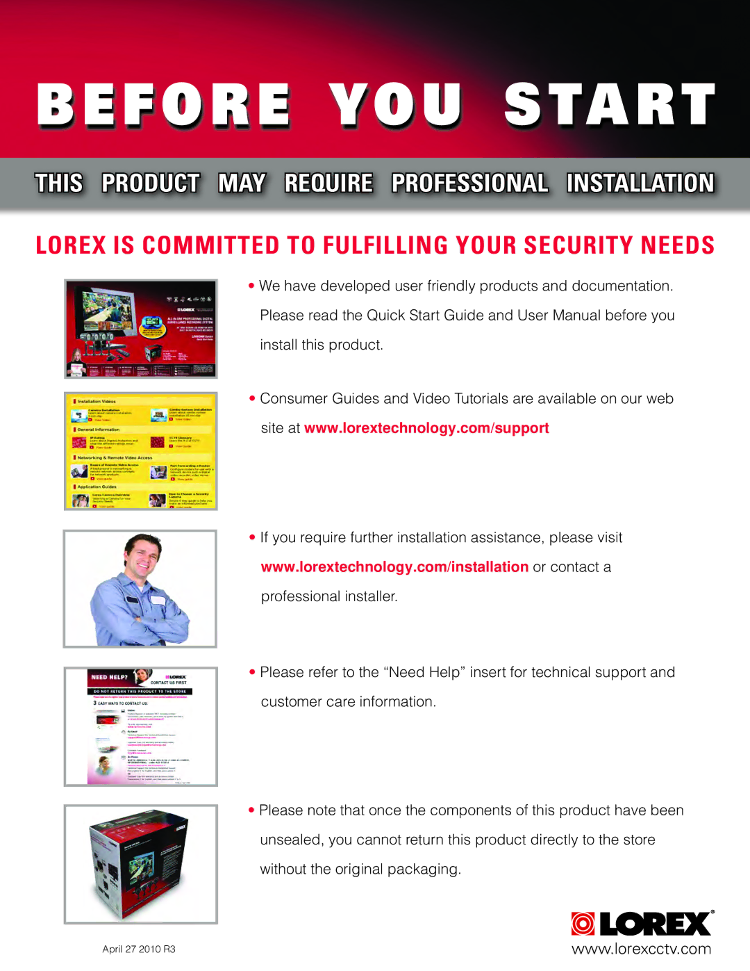 LOREX Technology LH300 Series instruction manual Before YOU Start 