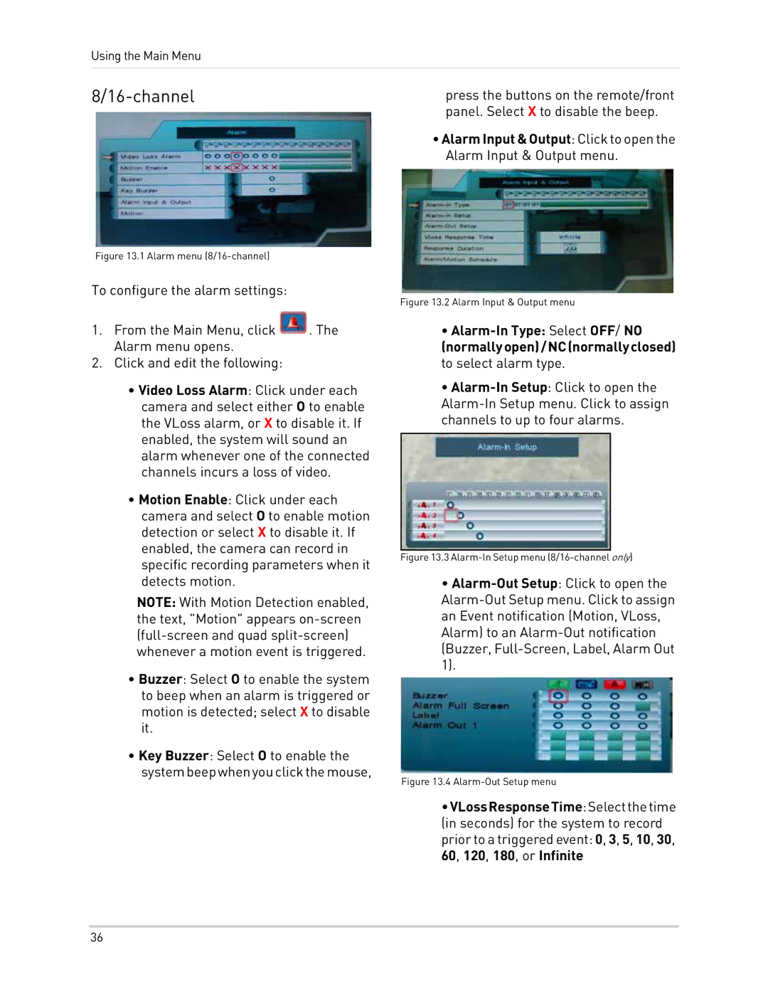 LOREX Technology LH300 Series instruction manual Alarm menu 8/16-channel 