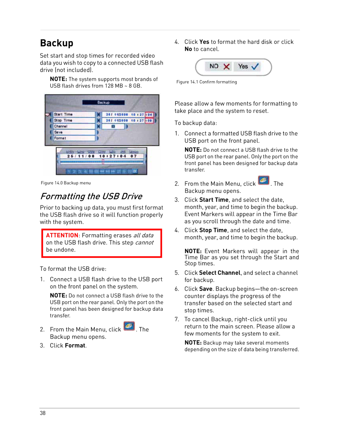 LOREX Technology LH300 Series instruction manual Backup, Formatting the USB Drive 