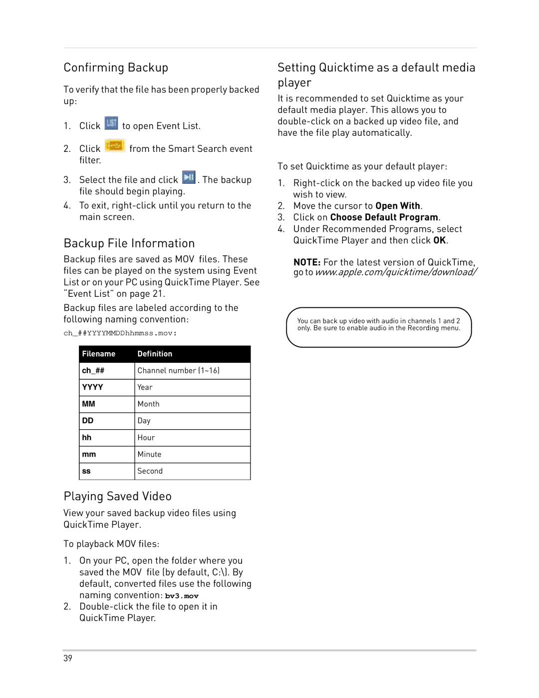 LOREX Technology LH300 Series instruction manual Confirming Backup, Click on Choose Default Program 