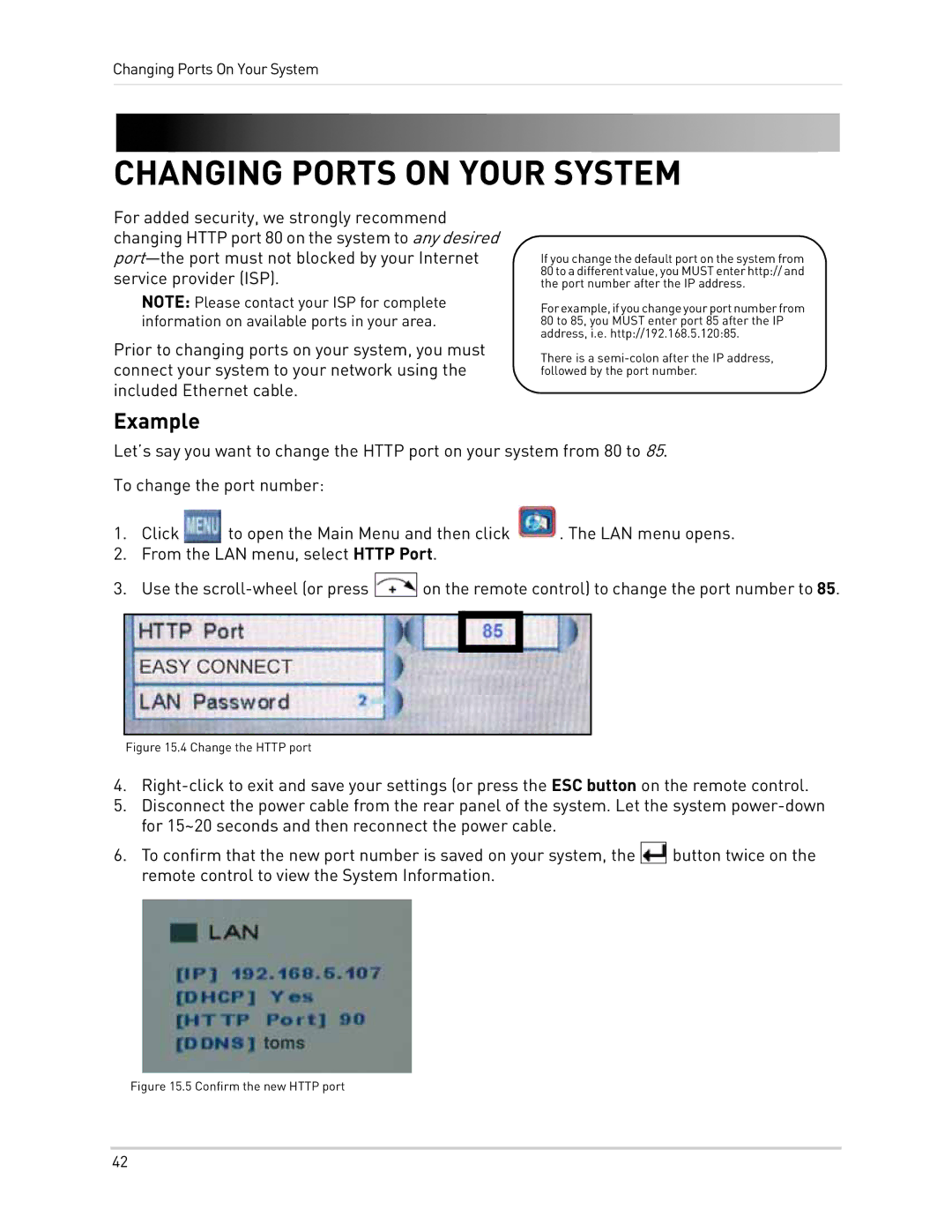 LOREX Technology LH300 Series instruction manual Changing Ports on Your System, Example 