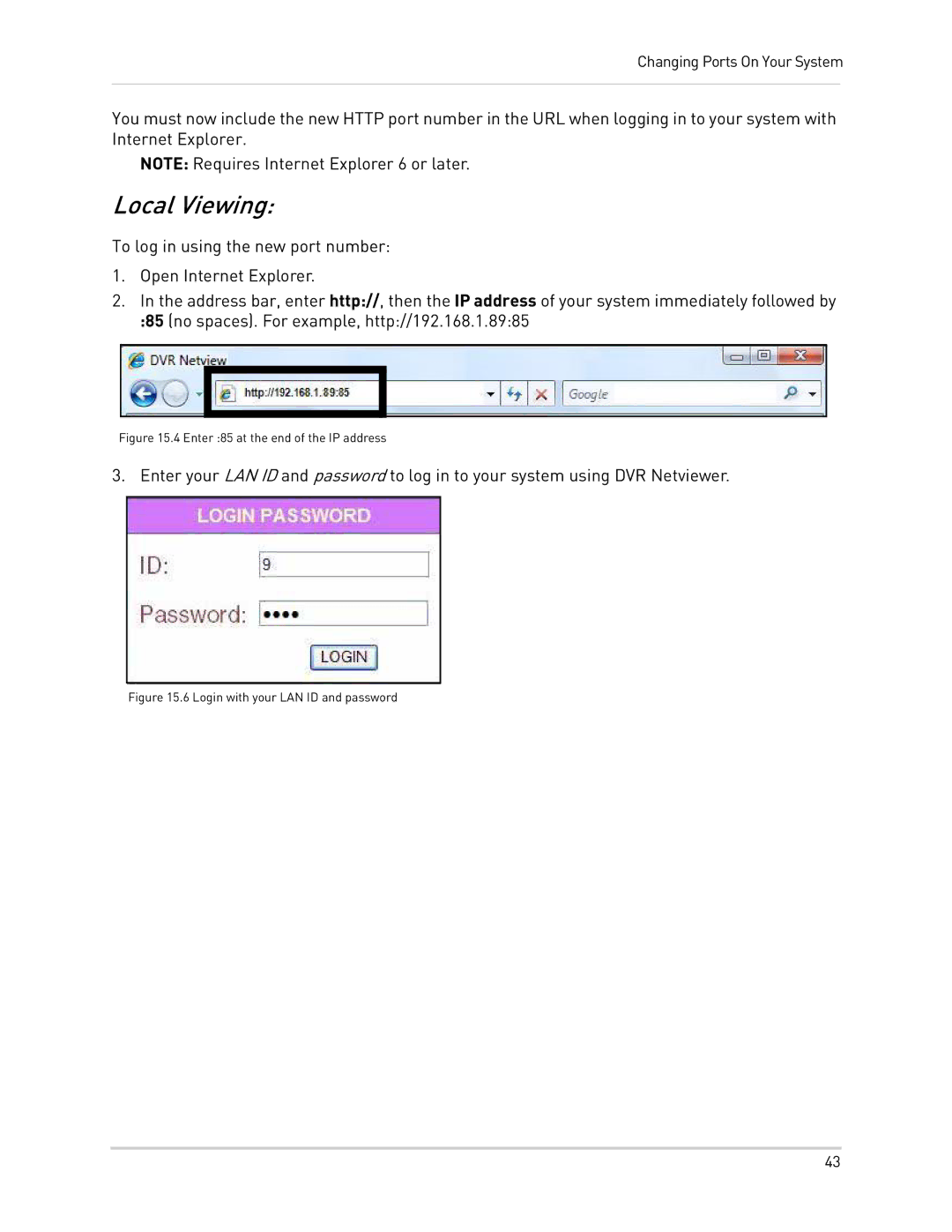 LOREX Technology LH300 Series instruction manual Local Viewing, Enter 85 at the end of the IP address 