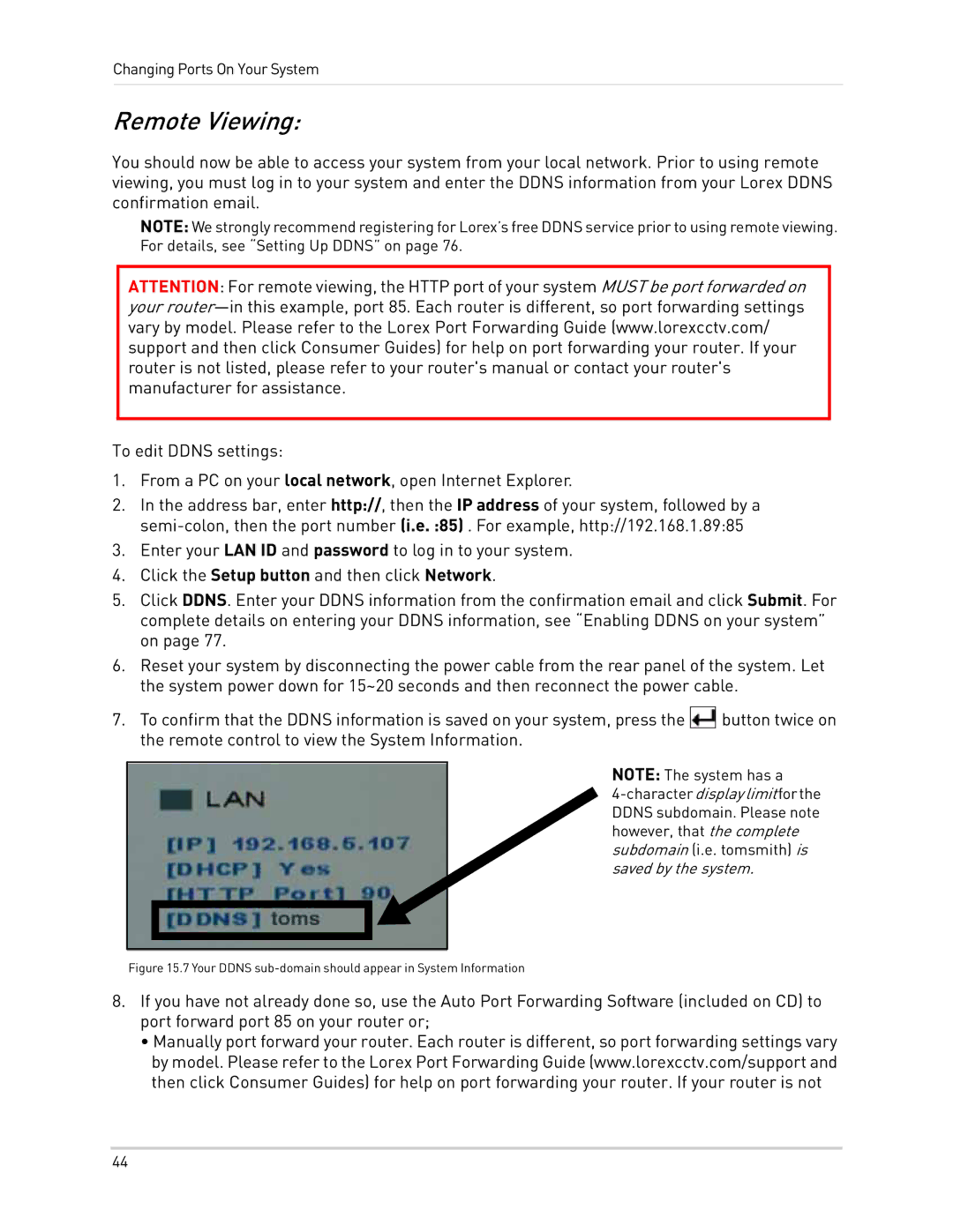 LOREX Technology LH300 Series instruction manual Remote Viewing, Your Ddns sub-domain should appear in System Information 