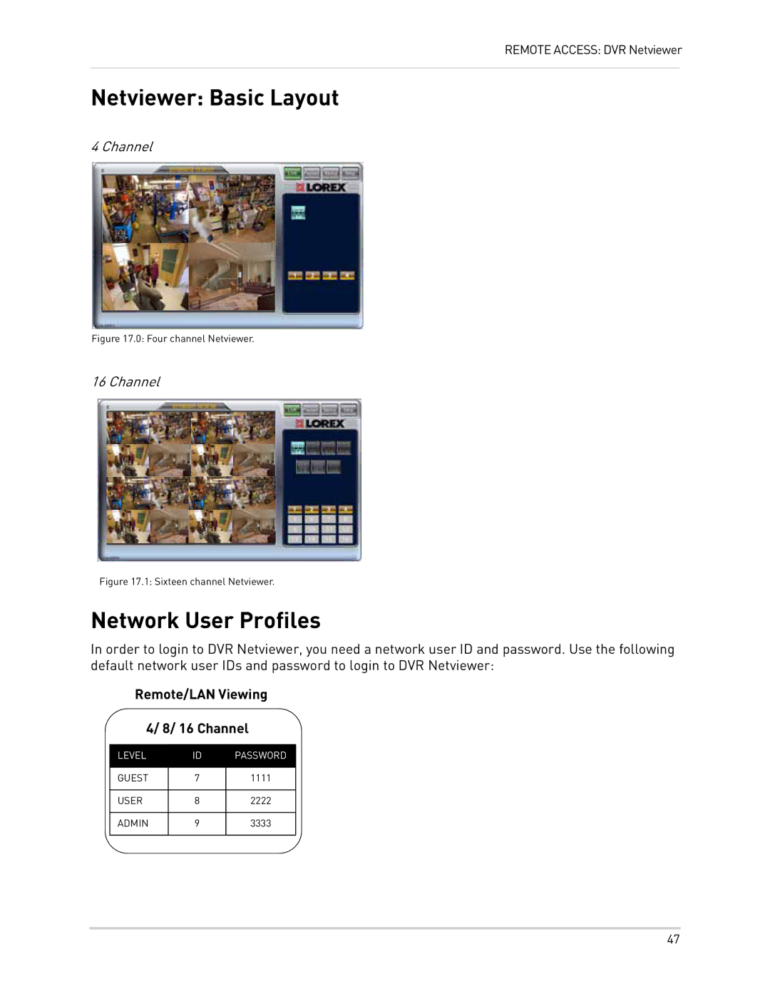 LOREX Technology LH300 Series instruction manual Netviewer Basic Layout, Network User Profiles 