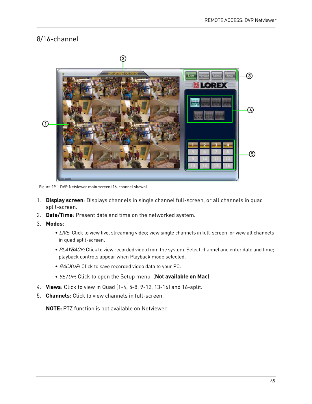 LOREX Technology LH300 Series instruction manual DVR Netviewer main screen 16-channel shown 