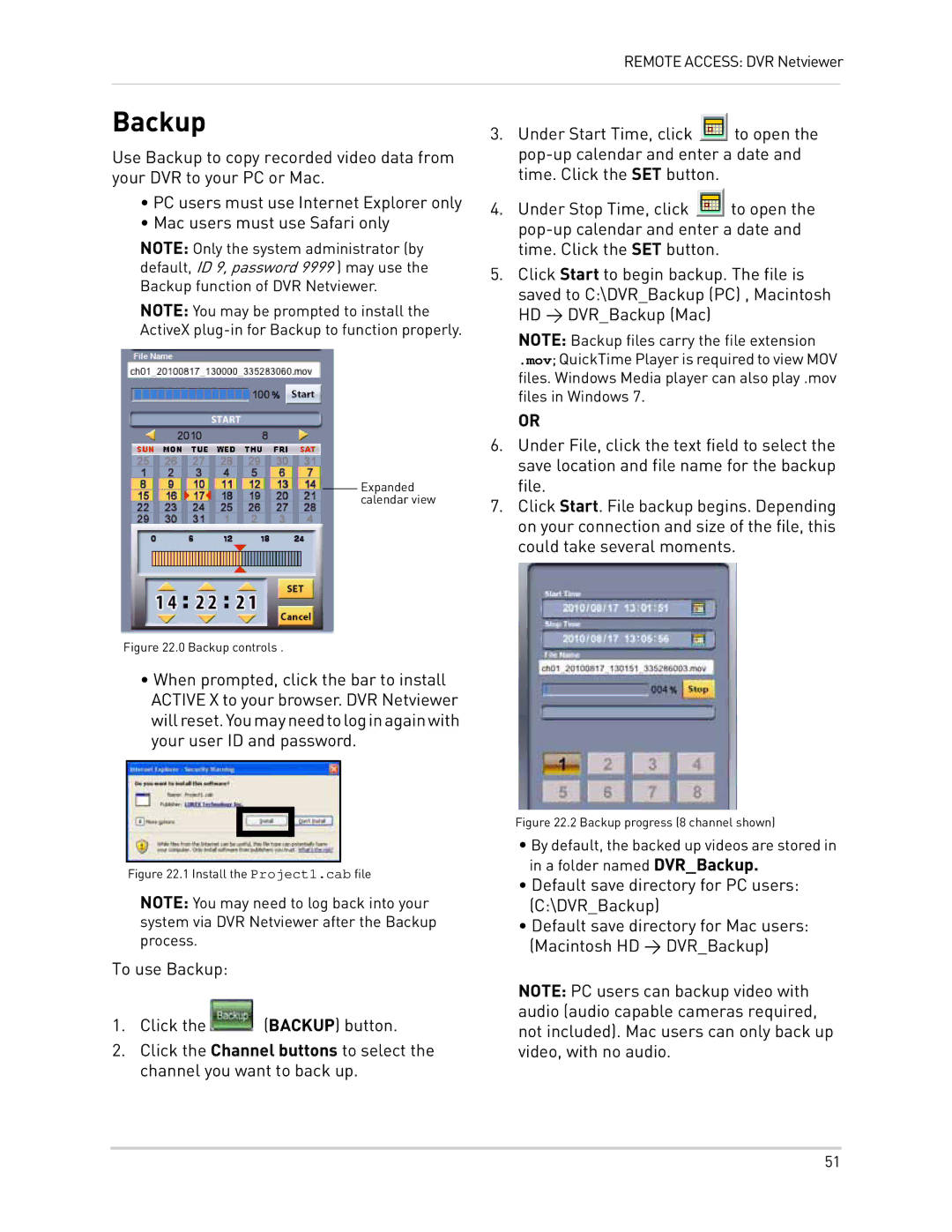 LOREX Technology LH300 Series instruction manual Backup controls 