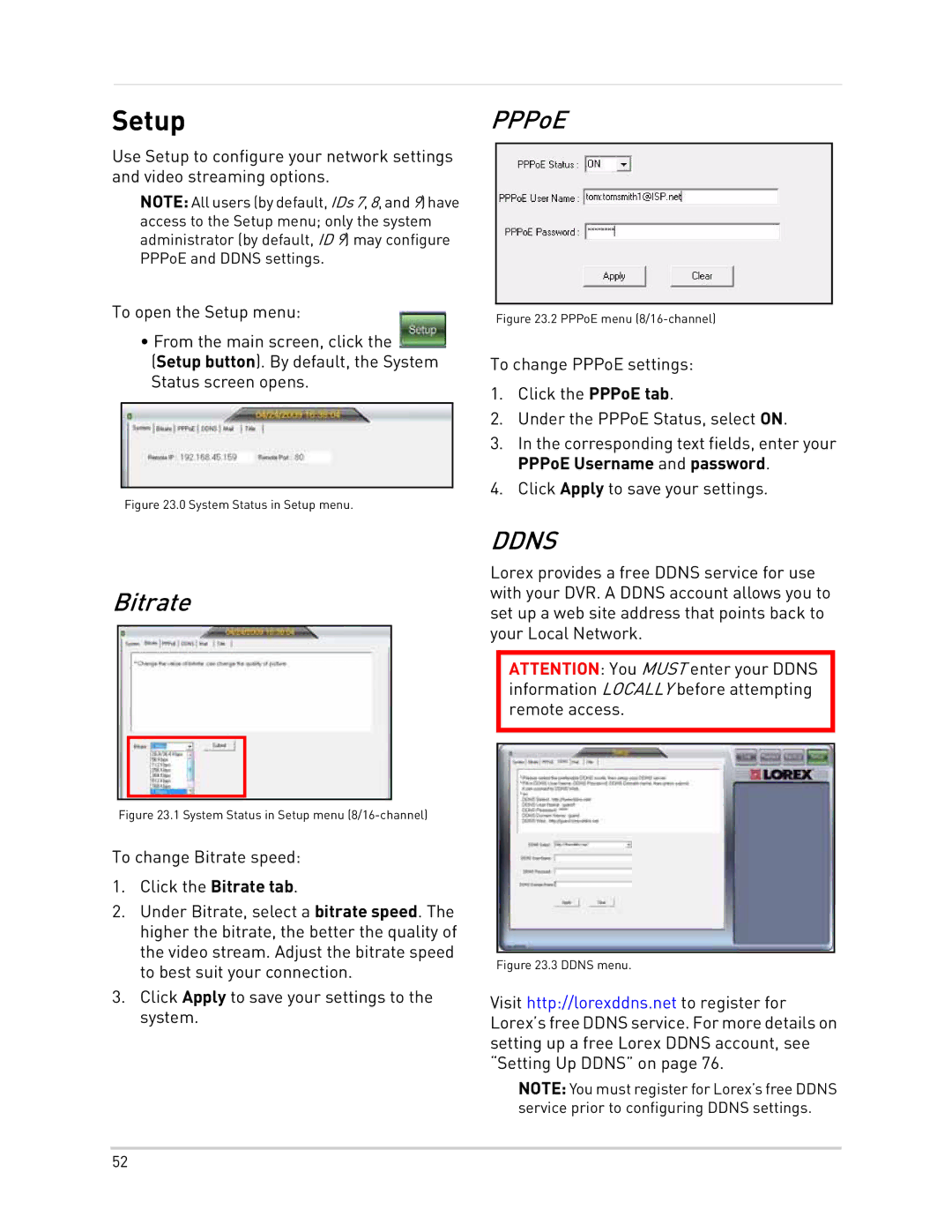 LOREX Technology LH300 Series instruction manual PPPoE, Bitrate 