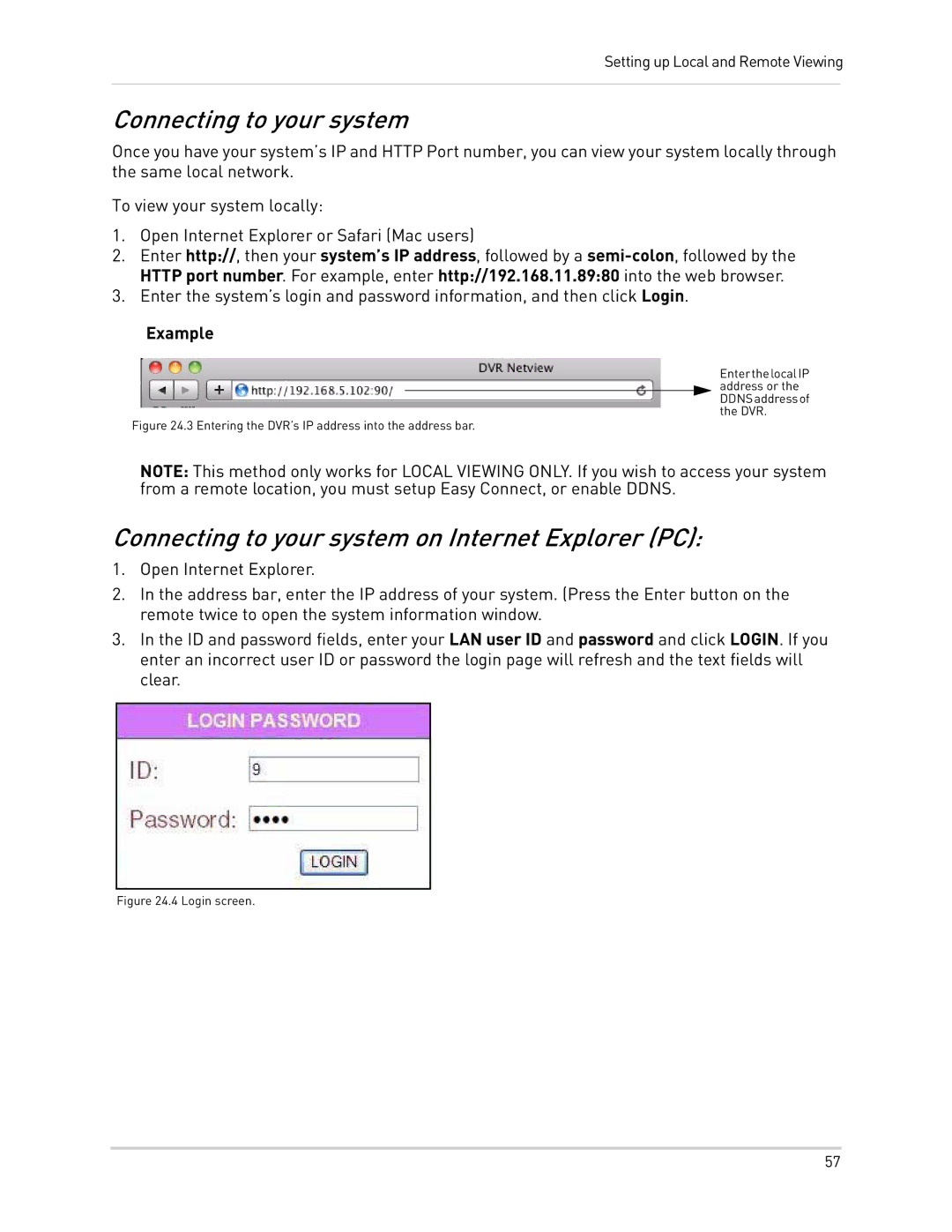 LOREX Technology LH300 Series instruction manual Connecting to your system on Internet Explorer PC, Example 