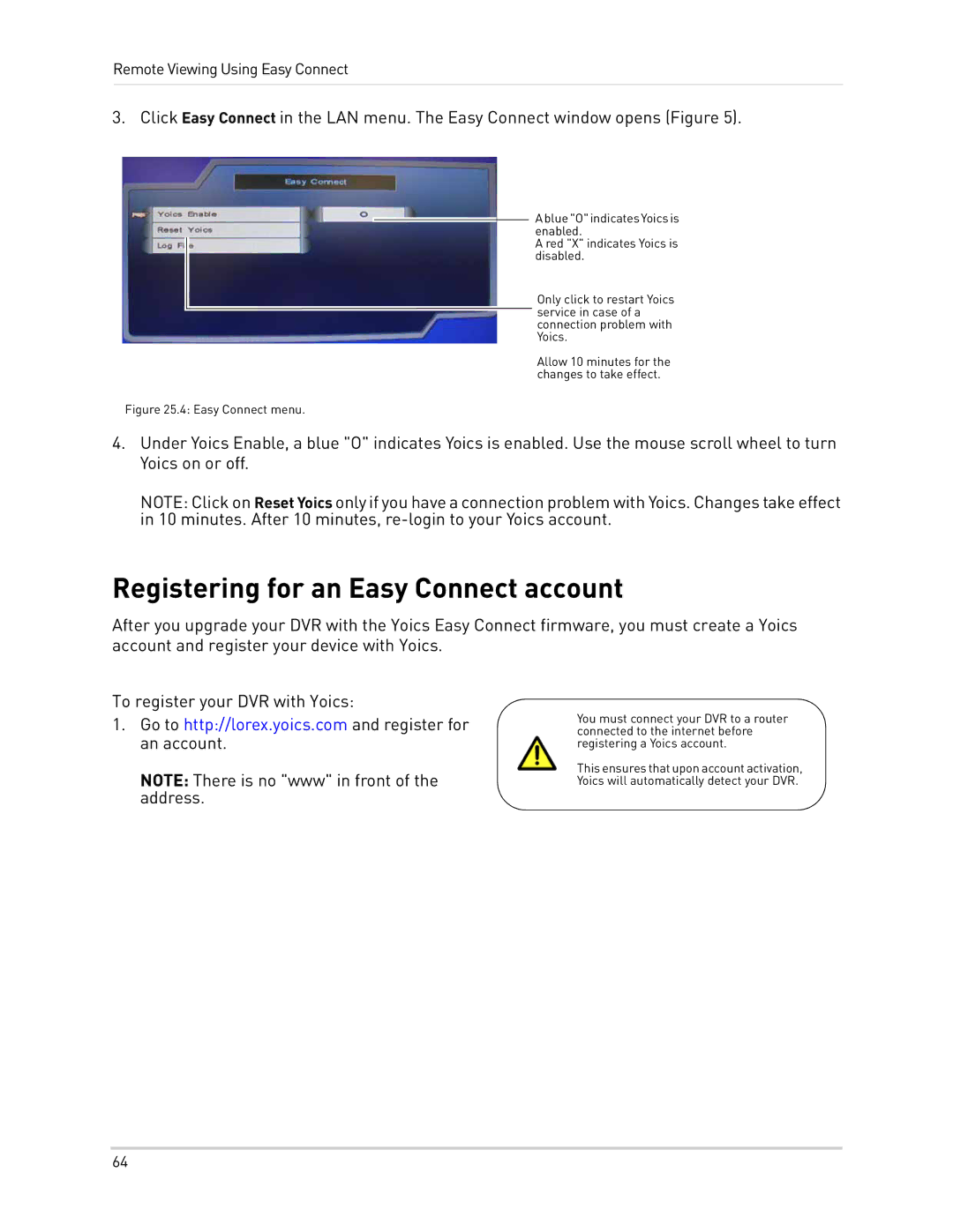 LOREX Technology LH300 Series instruction manual Registering for an Easy Connect account, Easy Connect menu 