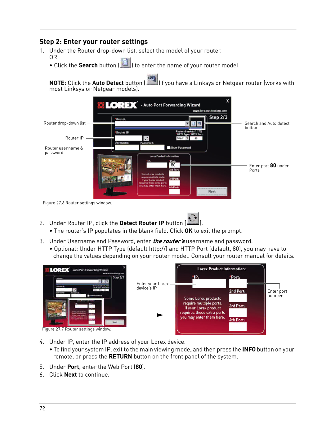 LOREX Technology LH300 Series instruction manual Enter your router settings 