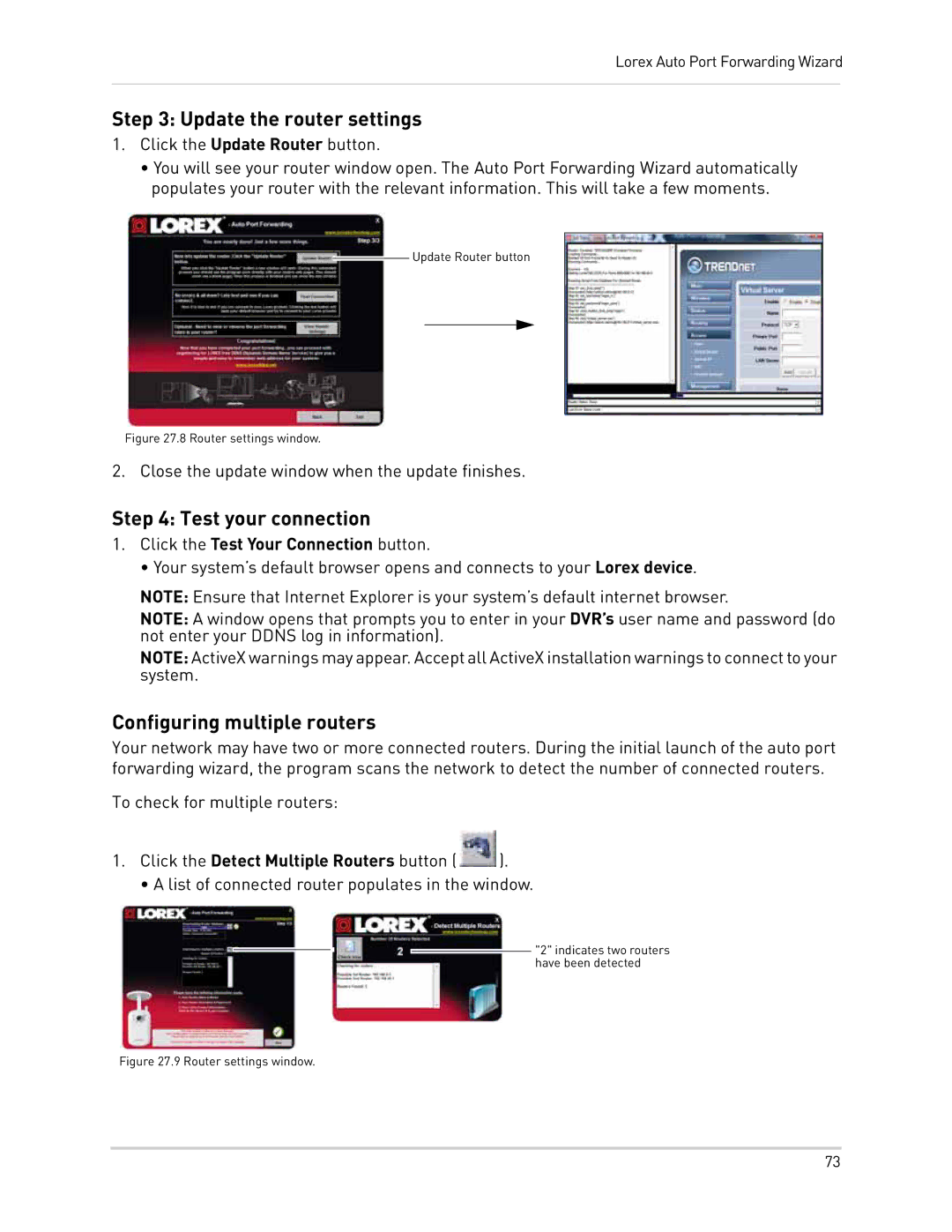 LOREX Technology LH300 Series Click the Test Your Connection button, Click the Detect Multiple Routers button 