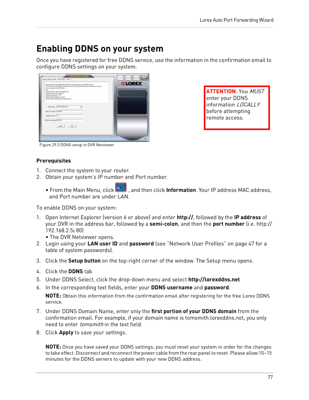 LOREX Technology LH300 Series instruction manual Enabling Ddns on your system, Prerequisites 