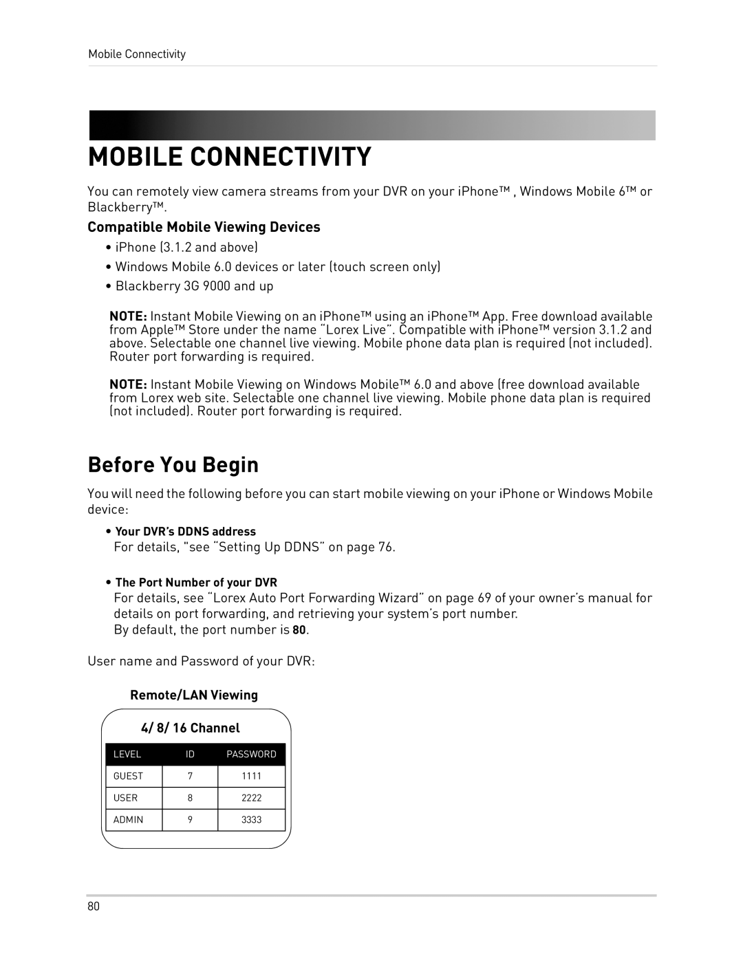 LOREX Technology LH300 Series instruction manual Mobile Connectivity, Before You Begin 