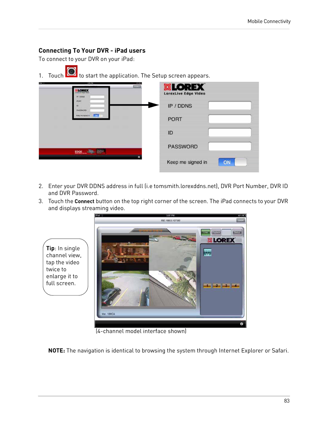 LOREX Technology LH300 Series instruction manual Connecting To Your DVR iPad users 