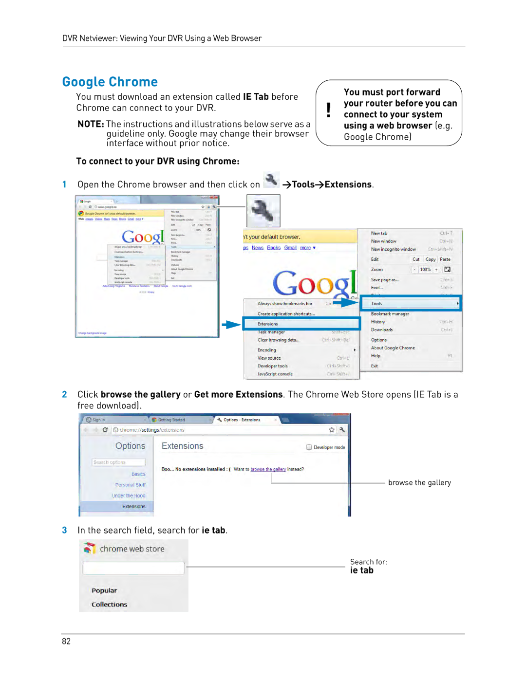 LOREX Technology LH3481001C8B, LH340 EDGE3, LH330 EDGE2 instruction manual Google Chrome, To connect to your DVR using Chrome 