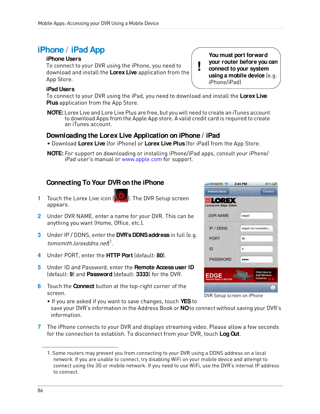 LOREX Technology LH330 EDGE2 IPhone / iPad App, Downloading the Lorex Live Application on iPhone / iPad, IPhone Users 