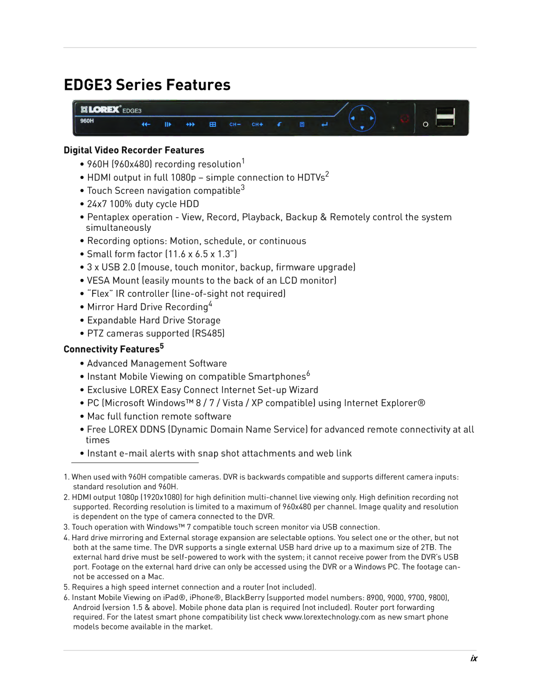 LOREX Technology LH330 EDGE2, LH340 EDGE3, LH3481001C8B instruction manual EDGE3 Series Features, Connectivity Features5 